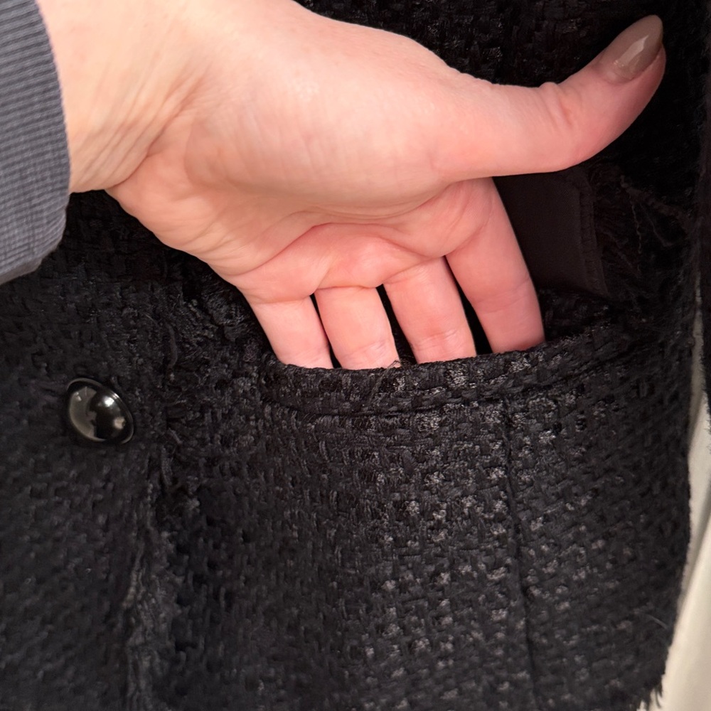 Ann Taylor Black Boucle Tweed Blazer Jacket Cropped Three Quarter Sleeve - Picture 8 of 9